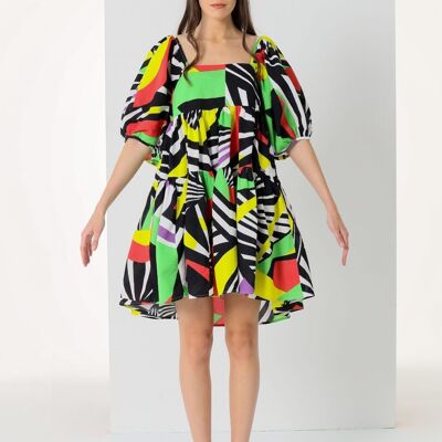 V&LUCCHINO – Kurzes Kleid mit voluminösem All-Over-Print