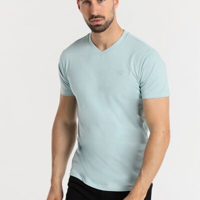 SIX VALVES -T-Shirt mit kurzen Ärmeln und Basic-V-Ausschnitt
