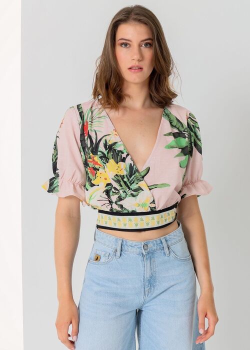 LOIS JEANS -Top crossover Tropical All-Over Print