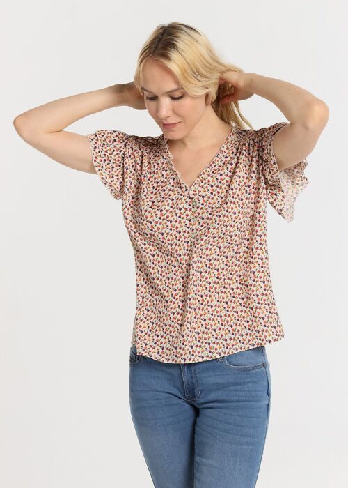 LOIS JEANS -Blouse short sleeve with ruffles liberty mini floral print