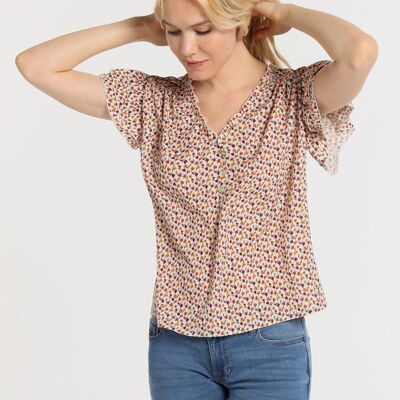 LOIS JEANS -Blouse short sleeve with ruffles liberty mini floral print