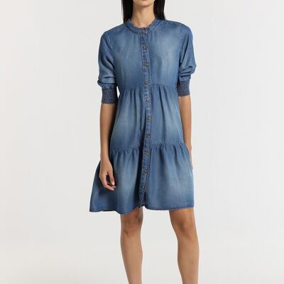 LOIS JEANS -Dress denim short 3/4 sleeves tiered Tencel fabric