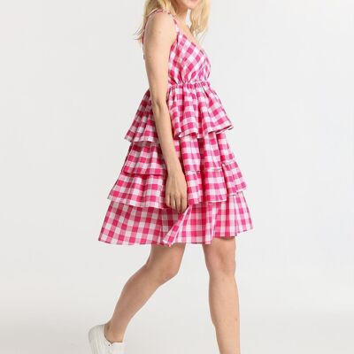 LOIS JEANS -Dress short with strapes ruffles Vichy Check