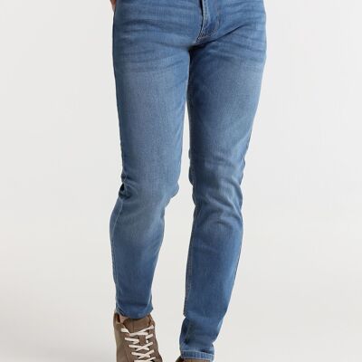 SIX VALVES – Super Skinny Jeans – Mittlere Taille – Mittelblau