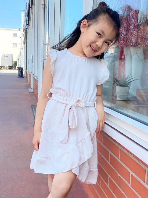 Robe unie à ceinture et volants pour fille