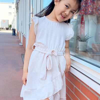 Plain dress with belt and ruffles for girls