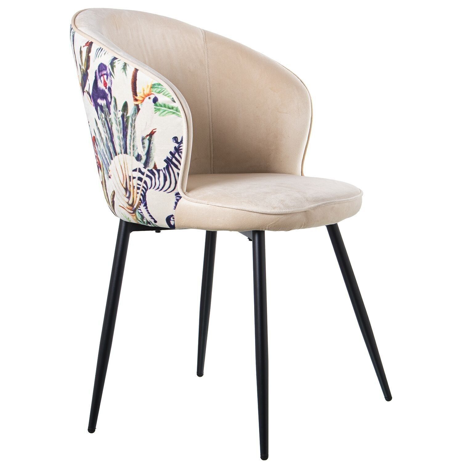 BEIGE+DRUCKSAMTSTUHL MIT SCHWARZEN METALLBEINEN, POLYÉS _50X57X79CM HOCH.SITZ: 50,5 cm LL84204