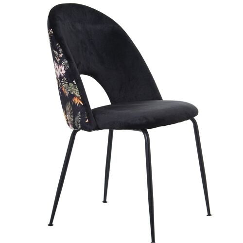 SILLA TERCIOPELO NEGRO ESTAMPADO C/PATAS METAL NEGRO, POLIÉS _51X54X85CM ALT.ASIENTO:46CM LL84202