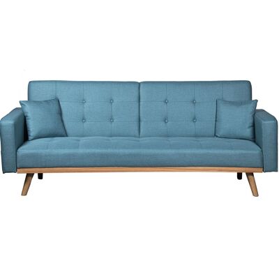 3 SEATER SOFA BED GREEN BLUE POLYESTER WITH CAU WOOD LEGS _216X81X87CM BED:190X110X15CM LL83742
