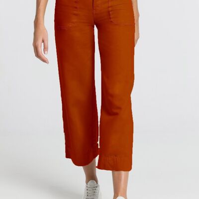 CIMARRON - Pantalon couleur Martina-Zoelie | Taille moyenne - Crop jambe large | 135380