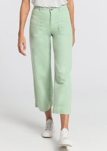 CIMARRON - Pantalon couleur Martina-Zoelie | Taille moyenne - Crop jambe large | 135381