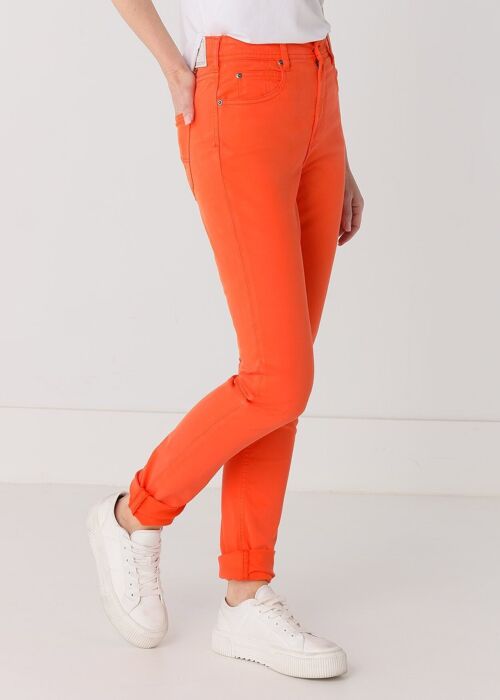 CIMARRON - Color Nouflore-Satin Peach Pants | Mid Rise- Slim |135363