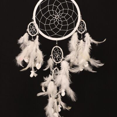 Dreamcatcher - white feathers with shells - 17cm