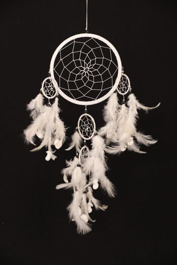 Attrape-rêves - plumes blanches avec coquillages - 17cm