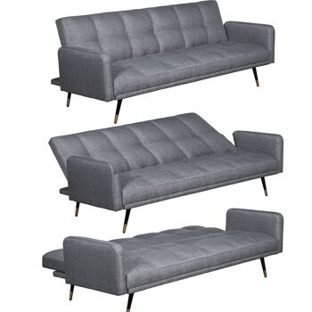 CANAPÉ-LIT 3 PLACES POLYESTER GRIS A PIEDS MÉTAL NOIR/DORÉ _193X83X75CM LIT:177X96X17CM LL83736 6