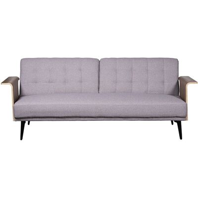 3-Sitzer-Schlafsofa aus grauem Polyester mit Beinen und Armlehnen aus Holz, 203 x 87 x 81 cm, Bett: 178 x 102 x 12 cm, LL83739