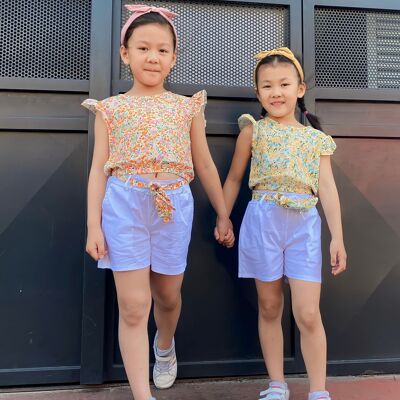 Floral top and cotton shorts set for girls