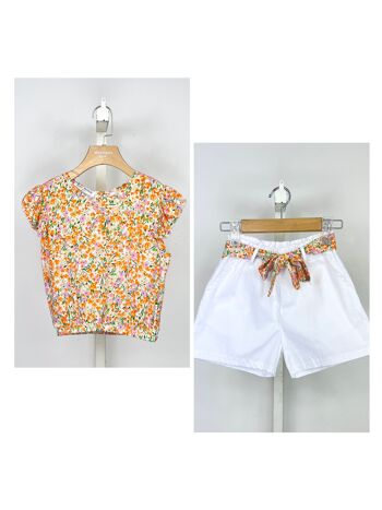 Ensemble top fleuri et short en coton pour fille 3