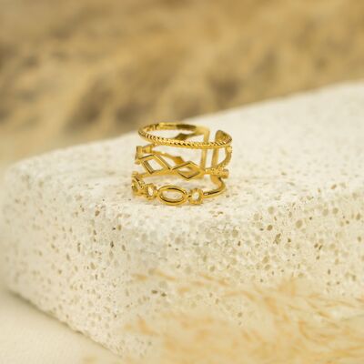 Wide golden multi line ring