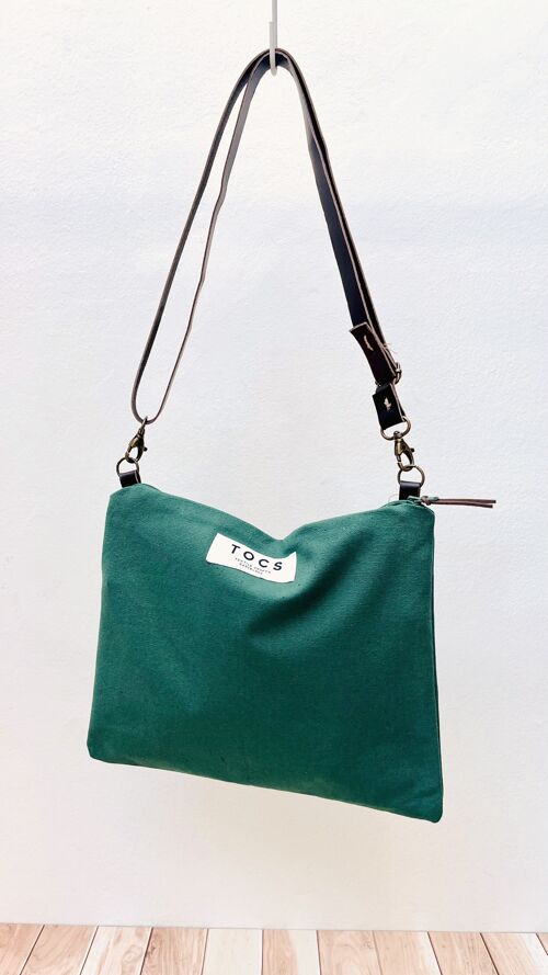 Bolso bandolera verde asa piel