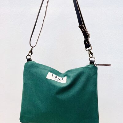 Green shoulder bag with leather handle