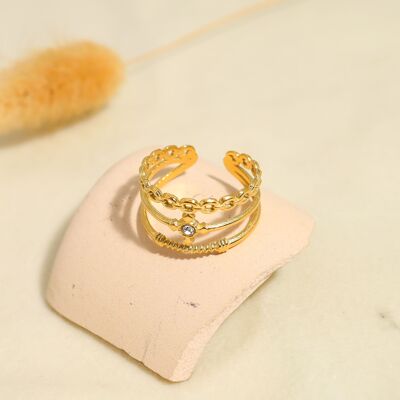 Anello tripla linea oro con strass