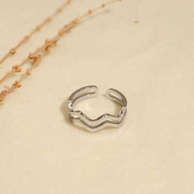 Double zigzag line silver ring