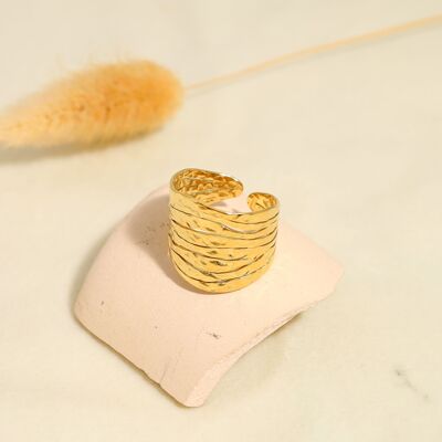Wide hammered gold ring