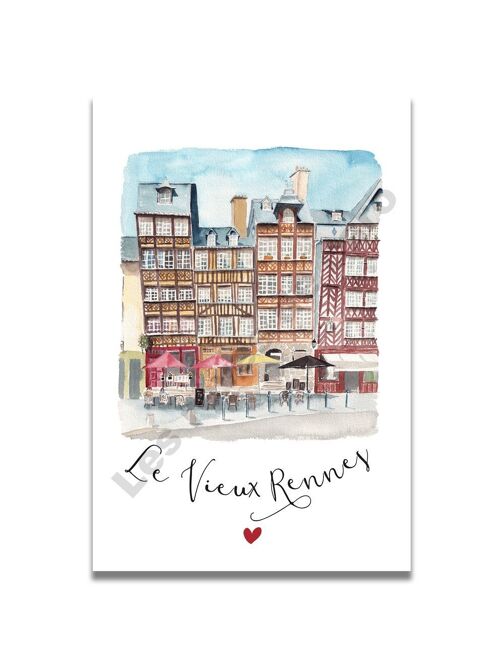 CARTE AQUARELLE VIEUX RENNES