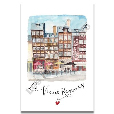 CARTE AQUARELLE VIEUX RENNES