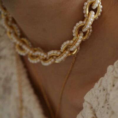 Vintage Inspired Chunky Pearl Chain Necklace n Bracelet