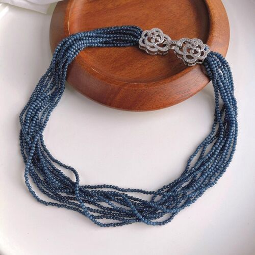 Chunky DarkBlue Cat's Eye Stones Braided Choker - Camille Flower Closure