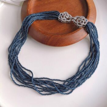 Chunky DarkBlue Cat's Eye Stones Collier tressé - Fermeture fleur Camille 1