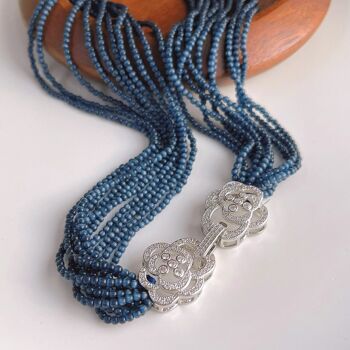 Chunky DarkBlue Cat's Eye Stones Collier tressé - Fermeture fleur Camille 6