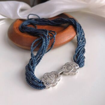 Chunky DarkBlue Cat's Eye Stones Collier tressé - Fermeture fleur Camille 8