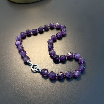 Chunky Purple Amethyst Perles à facettes Ras du cou 3