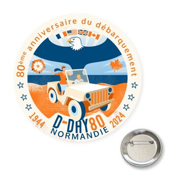 Badge "générique" - D-Day 80 - commémoration du débarquement Normandie - illustration (5,6 cm) 1