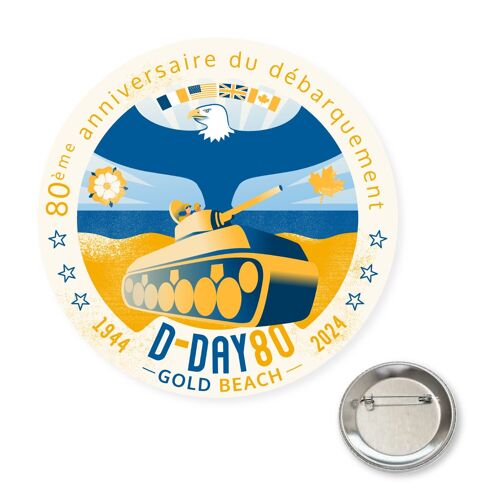 Badge "Gold-Beach" - D-Day 80 - commémoration du débarquement Normandie - illustration (5,6 cm)