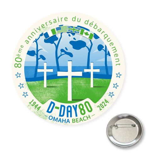 Badge "Omaha-Beach" - D-Day 80 - commémoration du débarquement Normandie - illustration (5,6 cm)