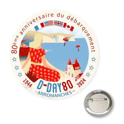 Badge "Arromanches" - D-Day 80 - commémoration du débarquement Normandie - illustration (5,6 cm)