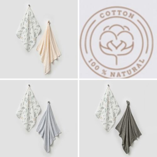 100% Cotton Natural Leaf Knit Blanket and  Muslin Best Seller Gift Set