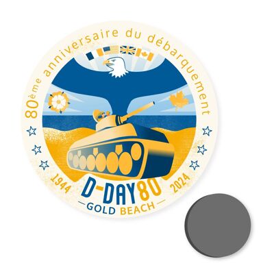 Imán "Gold-Beach" - Día D 80 - conmemoración del desembarco de Normandía - ilustración (7,5 cm)