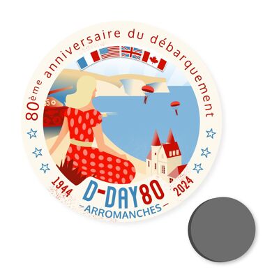 Magnet "Arromanches" - D-Day 80 - commémoration du débarquement Normandie - illustration (7,5 cm)