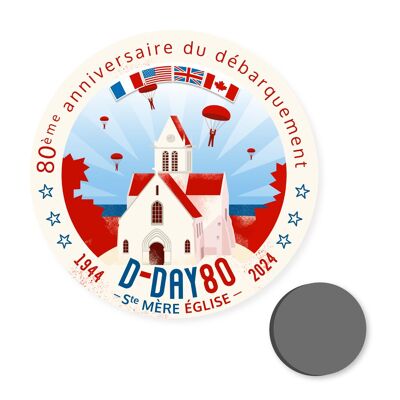 Magnet "Ste Mère-Eglise" - D-Day 80 - commémoration du débarquement Normandie - illustration (7,5 cm)