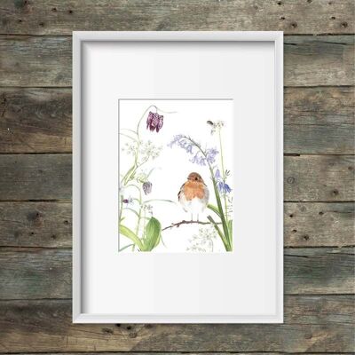Art print robin in the countryside
