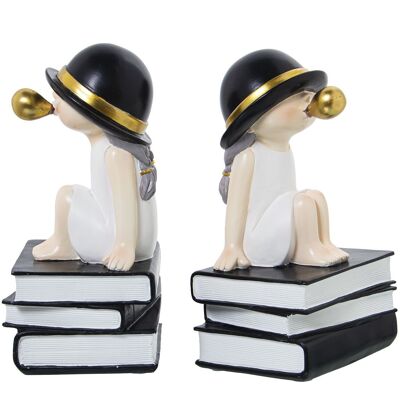 SET OF 2 GIRL RESIN BOOKENDS WITH WHITE/BLACK GUMMY _11X9X19CM LL61838