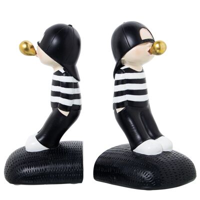 SET OF 2 BOY RESIN BOOKENDS WITH WHITE/BLACK GUMMY _23X11X21CM LL61839