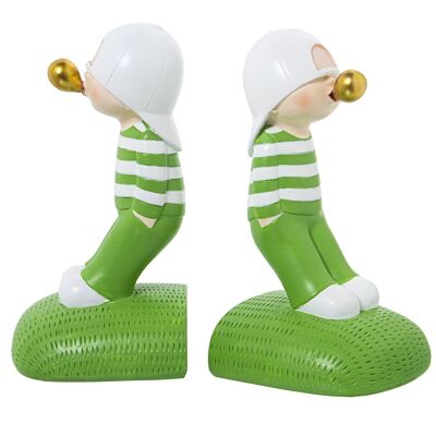 SET OF 2 BOY RESIN BOOKENDS WITH WHITE/GREEN GUMMY _23X11X21CM LL61841