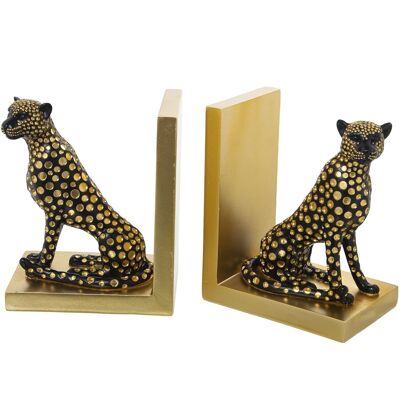 SET OF 2 BLACK/GOLD LEOPARD RESIN BOOKENDS _15X10X19CM LL61849