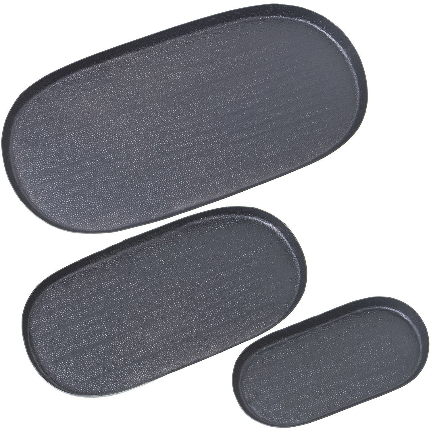 SET 3 SCHWARZ GESCHNITZTE ALUMINIUMTABLETTS _20,5X10,5+30X15+40X20X1,5CM LL74170